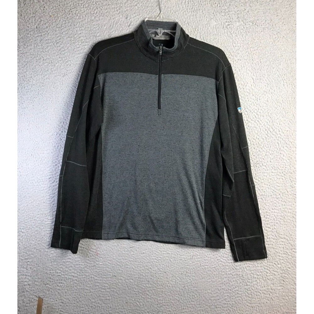 Kuhl Ryzer Sweater Mens L Black/Gray 1/4 Zip Pullover Base Layer Jacket *Flaw